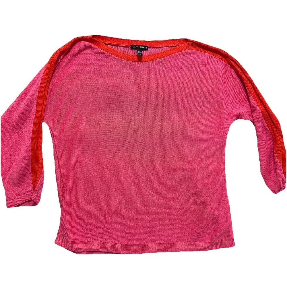 Eileen Fisher Women's S Organic Linen-Bateau Neck Top- Cherry Lane Pink